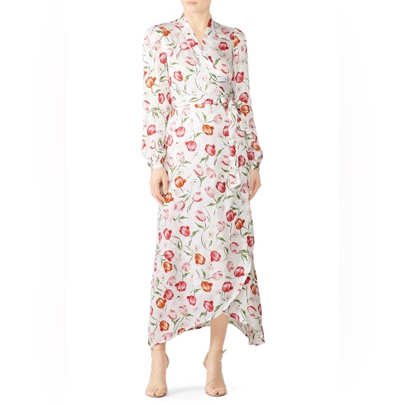 byTiMo Tulips Shiny Floral Wrap Maxi Dress Size M - Picture 1 of 12